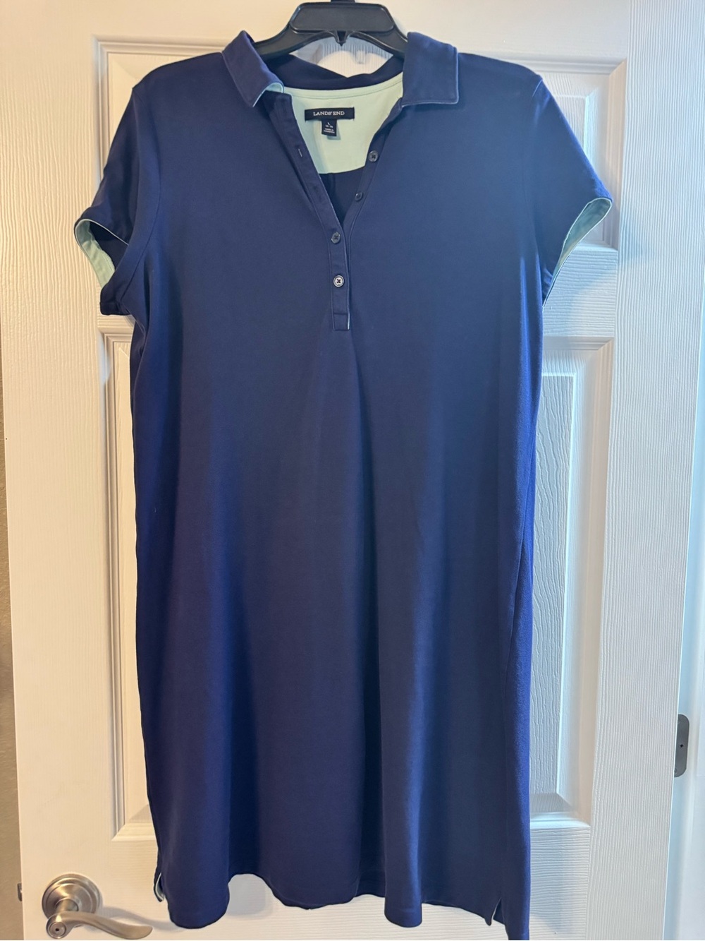Lands' End Navy Polo Shirt Dress with Light Contrast Trim